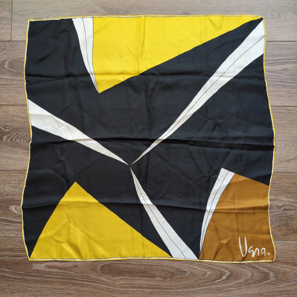 Vtg Vera Neumann Abstract Silk Scarf Yellow Black White Geometric MCM Colorblock